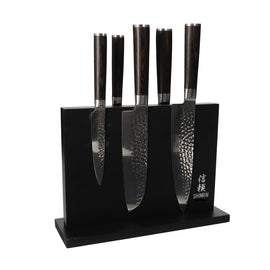 Shinrai Knives – Hammered Damask BR 5-teiliges Messerset + magnetischer Messerblock doppelseitig – Schwarz Shinrai Knives – Hammered Damask BR 5-teiliges Messerset + magnetischer Messerblock doppelseitig – Schwarz