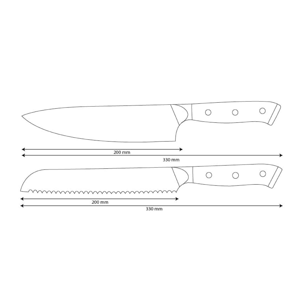 Shinrai Knives - Eclipse 2-teiliges Damastmesser-Set - Kochmesser + Brotmesser