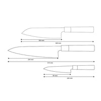 Shinrai Knives – Takumi Kaza 3-teiliges Damastmesser-Set – Kochmesser + Santoku + Schälmesser