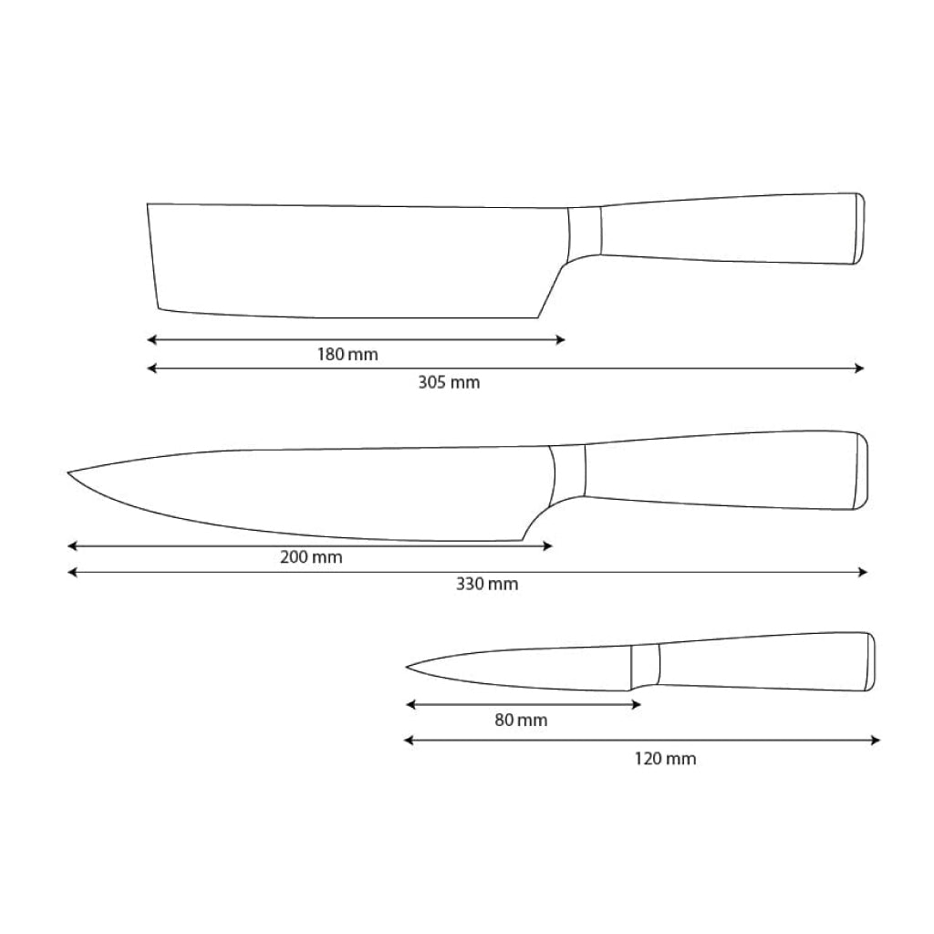 Shinrai Knives - Damascus Print 3-teiliges Messerset - Kochmesser + Nakiri + Schälmesser