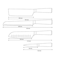 Shinrai Knives – 4-teiliges Messerset mit Damaszener-Print und Epoxid-Onyx – Santoku + Brotmesser + Nakiri + Schälmesser