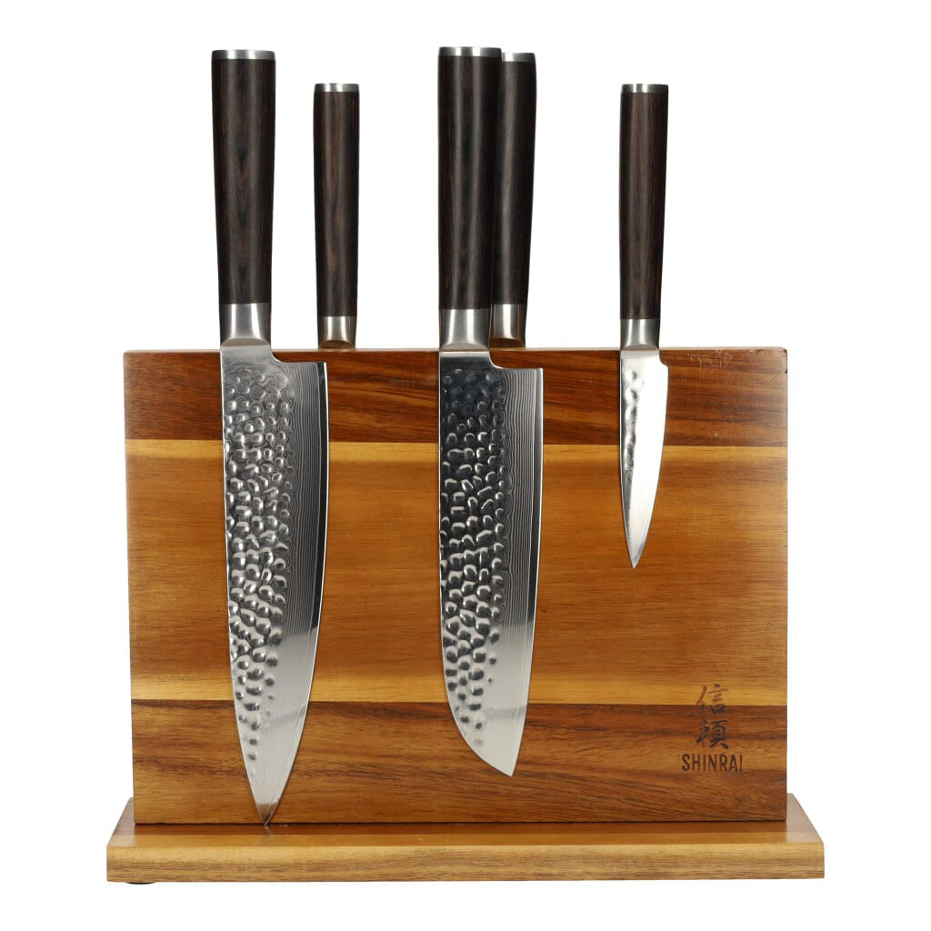 Hammered Damask BR 5-teiliges Messerset + magnetischer Messerblock doppelseitig