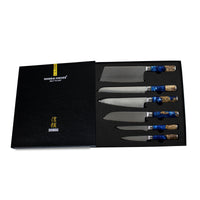 Epoxy Sapphire 6-delige Damascus Messenset + Magnetisch Messenblok Messenset met blok Shinrai Knives