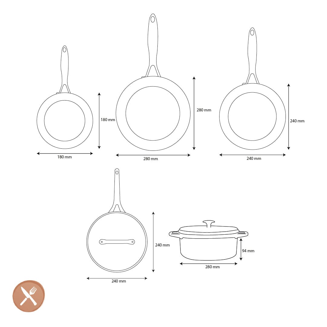 GreenPan - Geneva XL 6-delige Pannenset 18/24/24/28/28 cm - 2 koekenpannen + stoofpan met deksel + wokpan + braadpan Pannenset GreenPan