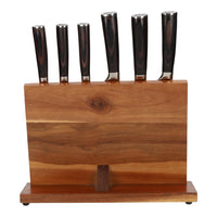 Hammered RVS 6-delige Messenset + Acacia houder enkelzijdig Messenset met blok Shinrai Japan