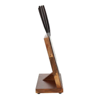 Hammered RVS 6-delige Messenset + Acacia houder enkelzijdig Messenset met blok Shinrai Japan