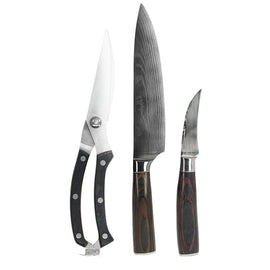 Shinrai Knives – 3-teiliges Outdoor-Messerset mit Damascus-Print Shinrai Japan - Damascus Print 3-delige Outdoor Messenset Messenset Shinrai Japan