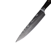 Shinrai Japan - Damascus Print 7-delige Messenset + Magnetisch Messenblok Scalae - Acacia hout Shinrai Japan