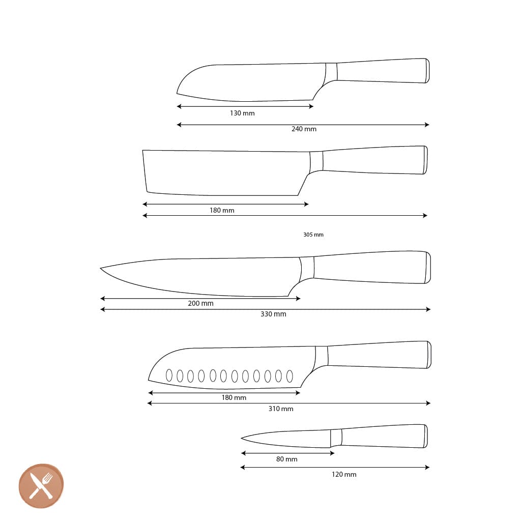Shinrai Knives - Damascus Print 5-delige Messenset Messenset Shinrai Knives