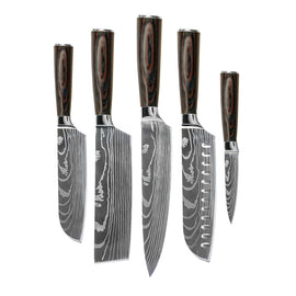 Shinrai Knives – 5-teiliges Messerset mit Damaszener-Print Shinrai Knives - Damascus Print 5-delige Messenset Messenset Shinrai Knives