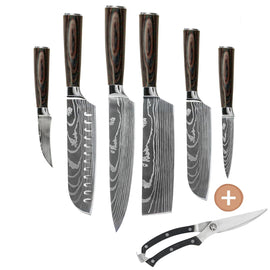 Shinrai Knives -  Damastdruck 6-teiliges Messerset Shinrai Knives - Damascus Print 6-delige Messenset + Gratis Wildschaar Messenset Shinrai Knives