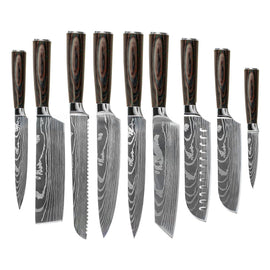 Shinrai Knives - Damascus Print 9-teiliges Messerset Shinrai Knives - Damascus Print 9-delige Messenset Messenset Shinrai Knives