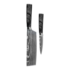 Shinrai Knives - Damascus Print Epoxy Onyx 2-teiliges Messerset - Nakiri + Schälmesser Shinrai Knives - Damascus Print Epoxy Onyx 2-delige Messenset - Nakiri + Schilmes Messenset Shinrai Knives