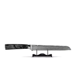 Shinrai Knives - Brotmesser mit Damascus Print Epoxy Onyx 20 cm Shinrai Knives - Damascus Print Epoxy Onyx 4-delige Messenset - Koksmes + Broodmes + Nakiri + Schilmes Messenset Shinrai Knives