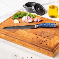 Couteaux Shinrai - Coffret de 3 couteaux en résine époxy saphir à motif damassé - Couteau de chef + Couteau à pain + Couteau d'office
