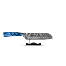 Shinrai Knives - Damascus Print Epoxy Saphir Santokumesser 18 cm Shinrai Knives - Damascus Print Epoxy Sapphire Santoku mes 18 cm Santokumes Shinrai Knives