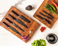 Shinrai Knives - Damascus Print Mega Bundel - All you need Messenset met blok, snijplank en slijpsteen Shinrai Knives