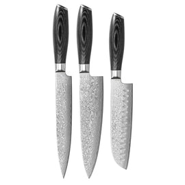 Shinrai Knives - Damast Pakka Wood Series - 3 teiliges Messerset Shinrai Knives - Damast Pakka Wood 3-Delige Messenset Messenset Shinrai Knives