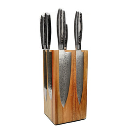 Shinrai Knives - Damast Pakkaholz 6-teiliges Messerset + Messerblock Rotate Shinrai Knives - Damast Pakka Wood 6-delige Messenset + Messenblok Rotate Messenset met blok Shinrai Knives