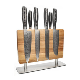 Shinrai Knives - Damast-Pakkaholz-Messerset, 6-teilig + Messerblockstanze Shinrai Knives - Damast Pakka Wood 6-delige Messenset + Messenblok Stans Messenset met blok Shinrai Knives