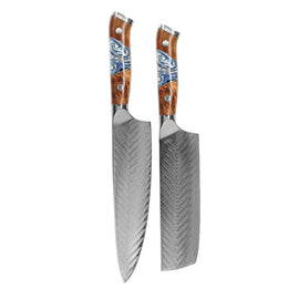 Shinrai Knives - Eclipse 2-teiliges Damastmesser-Set - Kochmesser + Nakiri Shinrai Knives - Eclipse 2-delige Damascus Messenset - Koksmes + Nakiri Messenset Shinrai Knives