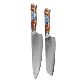Shinrai Knives - Eclipse 2-teiliges Damastmesser-Set - Kochmesser + Santokumesser Shinrai Knives - Eclipse 2-delige Damascus Messenset - Koksmes + Santoku mes Messenset Shinrai Knives
