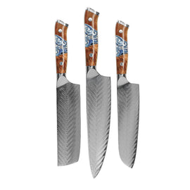 Shinrai Knives – Eclipse 3-teiliges Damaskus-Messerset – Kochmesser + Nakiri + Santoku Shinrai Knives - Eclipse 3-delige Damascus Messenset - Koksmes + Nakiri + Santoku Messenset Shinrai Knives