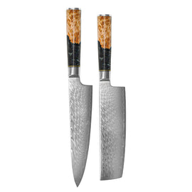 Shinrai Knives - Epoxy Onyx 2-teiliges Damastmesserset - Kochmesser + Nakiri Shinrai Knives - Epoxy Onyx 2-delige Damascus Messenset - Koksmes + Nakiri Messenset Shinrai Knives
