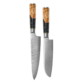Shinrai Knives - Epoxy Onyx 2-teiliges Damaszenermesser-Set - Kochmesser + Santokumesser Shinrai Knives - Epoxy Onyx 2-delige Damascus Messenset - Koksmes + Santoku mes Messenset Shinrai Knives