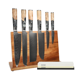 Shinrai Knives - Epoxy Onyx 6-teiliges Messerset + Messerblock + Schleifstein Shinrai Knives - Epoxy Onyx 6-delige Messenset + Messenblok + Slijpsteen Messenset met blok en slijpsteen Shinrai Knives