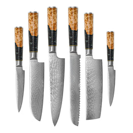 Shinrai Knives - Epoxy Onyx 6-teiliges Damast-Messer-Set Shinrai Knives - Epoxy Onyx Damascus 6-delige Damascus Messenset Messenset Shinrai Knives