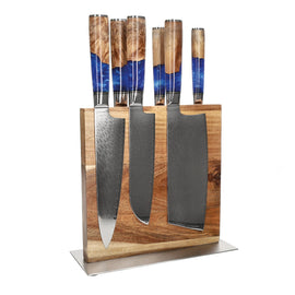 Shinrai Knives - Epoxy Saphir 6-teiliges Messerset + Messerblock Cito doppelseitig Shinrai Knives - Epoxy Sapphire 6-delige Messenset + Messenblok Cito dubbelzijdig Messenset met blok Shinrai Knives