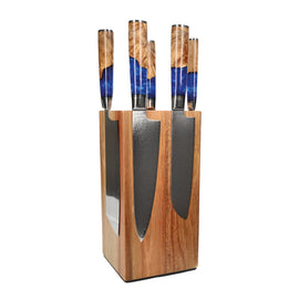 Shinrai Knives - Epoxy Sapphire 6-teiliges Messerset + Messerblock Rotate Shinrai Knives - Epoxy Sapphire 6-delige Messenset + Messenblok Rotate Messenset met blok Shinrai Knives