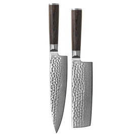 Shinrai Knives - Hammered Damask BR 2-teiliges Messerset - Kochmesser + Nakiri Shinrai Knives - Hammered Damast BR 2-delige Messenset - Koksmes + Nakiri Messenset Shinrai Knives