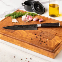 Couteaux Shinrai - Coffret de 5 couteaux en acier damassé martelé BR + bloc à couteaux - Coffret de couteaux rotatifs avec bloc - Couteaux Shinrai