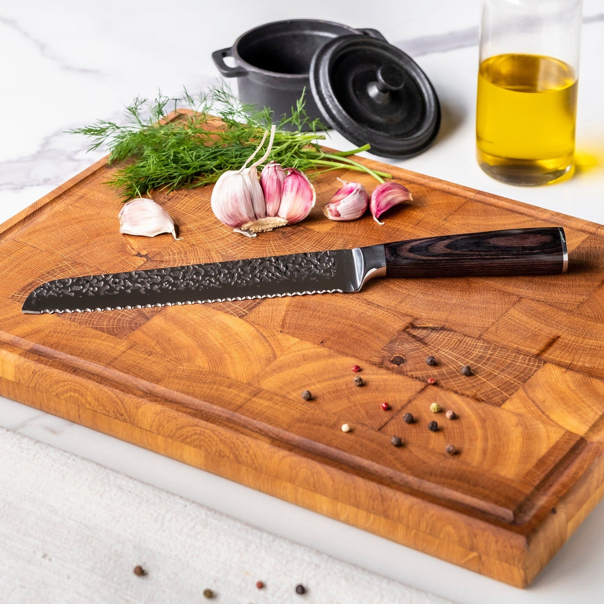 Shinrai Knives - Hammered RVS 4-delige Messenset - Koksmes + Broodmes + Nakiri + Schilmes Messenset Shinrai Knives
