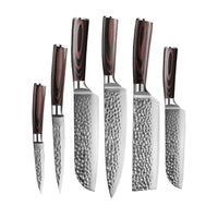 Shinrai Knives - Hammered RVS 6-delige Messenset + Messenblok Cito dubbelzijdig Messenset met blok Shinrai Knives