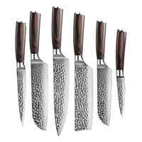 Couteaux Shinrai - Coffret complet en acier inoxydable martelé - Ensemble de couteaux complet avec bloc, planche à découper et pierre à aiguiser