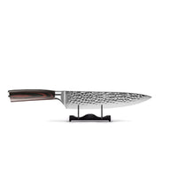 Couteaux Shinrai - Coffret complet en acier inoxydable martelé - Ensemble de couteaux complet avec bloc, planche à découper et pierre à aiguiser