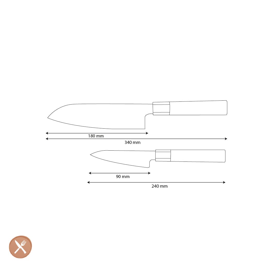 Couteaux Shinrai - Ensemble de couteaux Damas Kurayami 2 pièces - Santoku + Ensemble de couteaux d'office Couteaux Shinrai