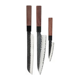 Shinrai Knives – Kurayami 3-teiliges Damastmesser-Set – Kochmesser + Brotmesser + Schälmesser Shinrai Knives - Kurayami 3-delige Damascus Messenset - Koksmes + Broodmes + Schilmes Messenset Shinrai Knives