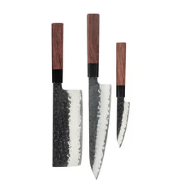 Shinrai Knives – Kurayami 3-teiliges Damastmesser-Set – Kochmesser + Nakiri + Schälmesser Shinrai Knives - Kurayami 3-delige Damascus Messenset - Koksmes + Nakiri + Schilmes Messenset Shinrai Knives