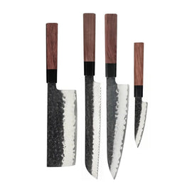Shinrai Knives – Kurayami 4-teiliges Damastmesser-Set – Kochmesser + Brotmesser + Nakiri + Schälmesser Shinrai Knives - Kurayami 4-delige Damascus Messenset - Koksmes + Broodmes + Nakiri + Schilmes Messenset Shinrai Knives