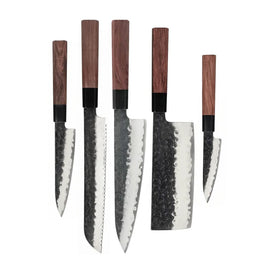 Shinrai Knives – Kurayami 5-teiliges Damastmesser-Set – Kochmesser + Brotmesser + Nakiri + Büromesser + Schälmesser Shinrai Knives - Kurayami 5-delige Damascus Messenset - Koksmes + Broodmes + Nakiri + Officemes + Schilmes Messenset Shinrai Knives