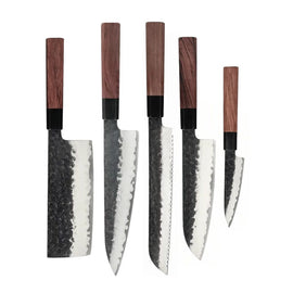 Shinrai Knives – Kurayami 5-teiliges Damastmesser-Set – Kochmesser + Brotmesser + Nakiri + Santoku + Schälmesser Shinrai Knives - Kurayami 5-delige Damascus Messenset - Koksmes + Broodmes + Nakiri + Santoku + Schilmes Messenset Shinrai Knives