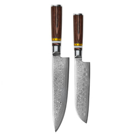 Shinrai Knives – Micarta Jewels 2-teiliges Damastmesser-Set – Kochmesser + Santoku Shinrai Knives - Micarta Jewels 2-delige Damascus Messenset - Koksmes + Santoku Messenset Shinrai Knives