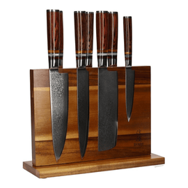 Shinrai Knives - Micarta Jewels 7-teiliges Damastmesserset + magnetischer Messerblock doppelseitig Shinrai Knives - Micarta Jewels 7-delige Damascus Messenset + Magnetisch Messenblok Dubbelzijdig Messenset met blok Shinrai Knives