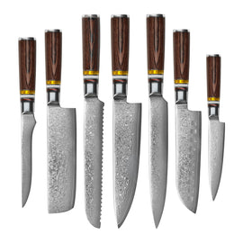 Shinrai Knives - Micarta Jewels 7-teiliges Damaszener Messerset
 Shinrai Knives - Micarta Jewels 7-delige Damascus Messenset Messenset Shinrai Knives