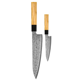 Shinrai Knives – Takumi Kaza 2-teiliges Damastmesser-Set – Kochmesser + Schälmesser Shinrai Knives - Takumi Kaza 2-delige Damascus Messenset - Koksmes + Schilmes Messenset Shinrai Knives