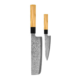 Shinrai Knives – Takumi Kaza 2-teiliges Damastmesser-Set – Nakiri + Schälmesser Shinrai Knives - Takumi Kaza 2-delige Damascus Messenset - Nakiri + Schilmes Messenset Shinrai Knives